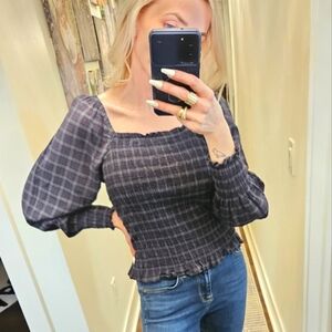 Madewell Plaid Puff Sleeve Top - Size S